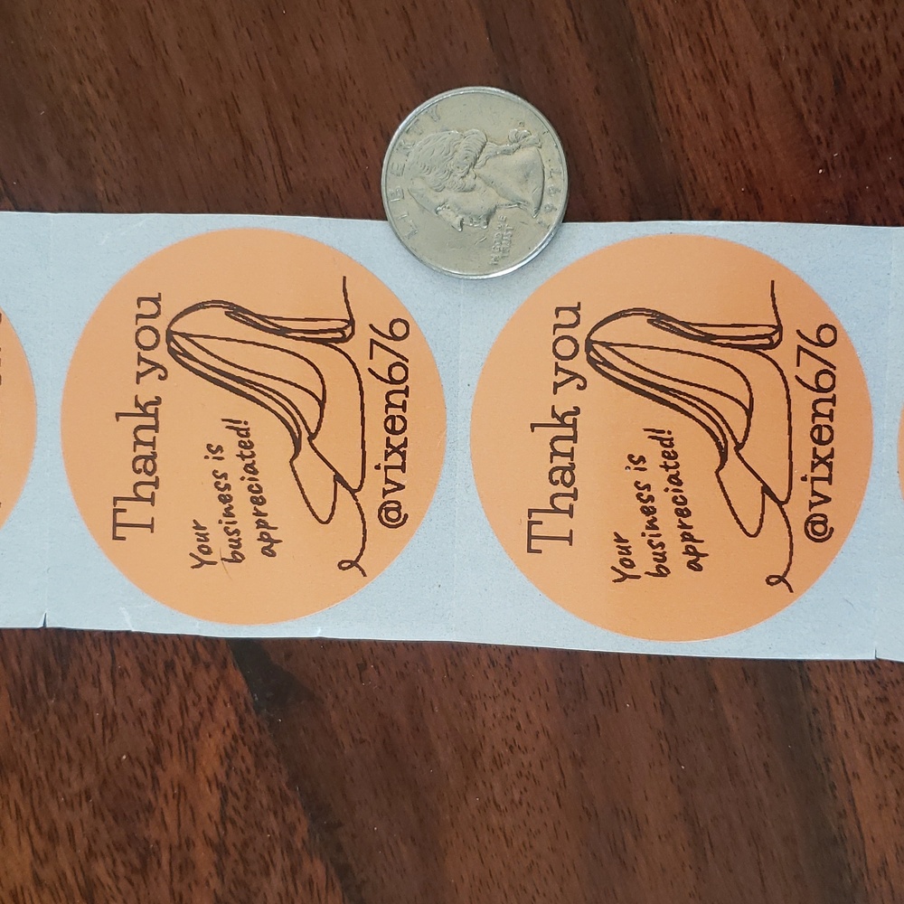 50 Thank You Packaging Stickers 2" Round • Peach Soft Orange • Shoe Stiletto - Picture 4 of 6